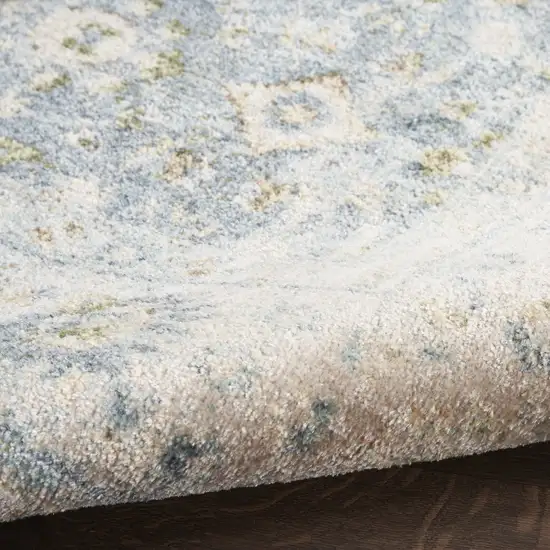 8' Teal Beige And Brown Floral Distressed Runner Rug Photo 9