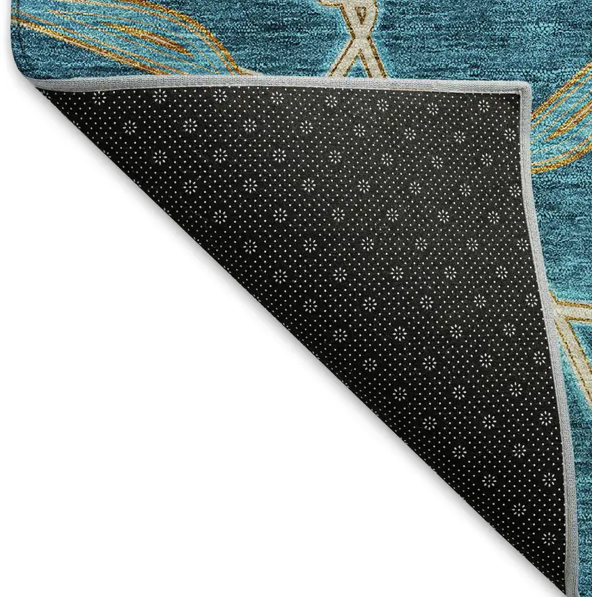 8' Teal Beige And Copper Geometric Washable Round Rug With UV Protection Photo 6