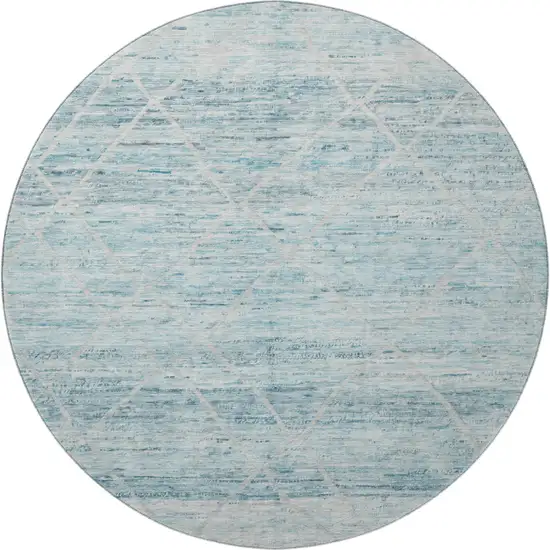 8' Teal Beige And Ivory Abstract Geometric Washable Round Rug With UV Protection Photo 2