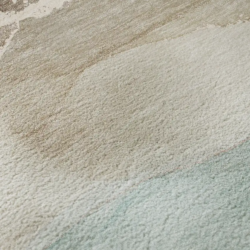 8' Teal Beige And Ivory Abstract Washable Round Rug With UV Protection Photo 8