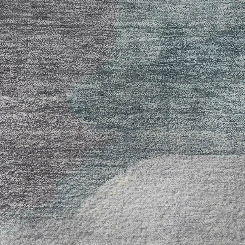 8' Teal Beige And Ivory Abstract Washable Round Rug With UV Protection Photo 9