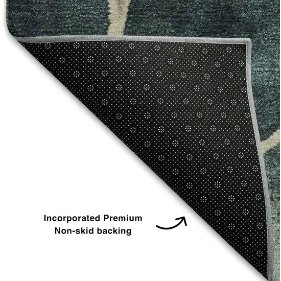 8' Teal Beige And Ivory Geometric Washable Round Rug With UV Protection Photo 6