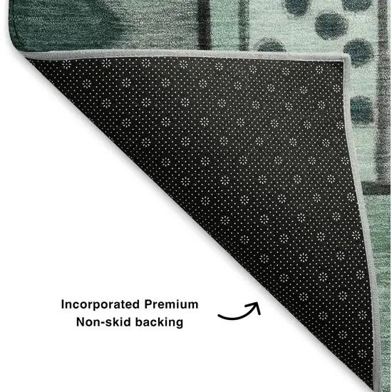 8' Teal Black And Ivory Abstract Washable Round Rug With UV Protection Photo 5