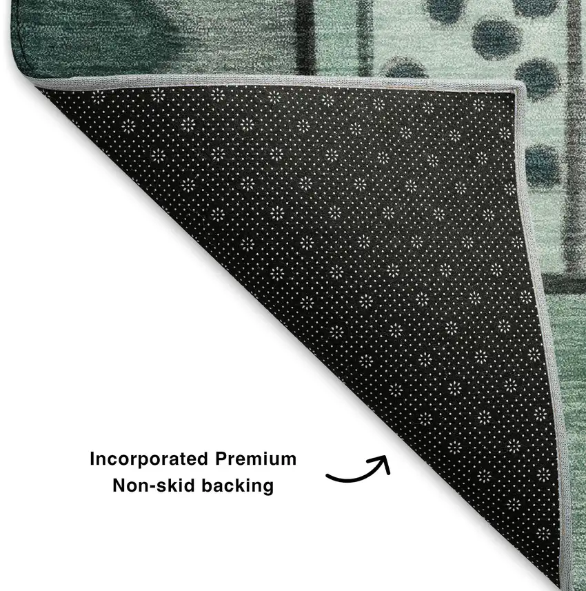 8' Teal Black And Ivory Abstract Washable Round Rug With UV Protection Photo 5