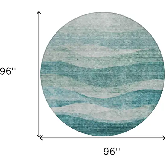 8' Teal Blue And Aqua Round Abstract Washable Indoor Outdoor Area Rug Photo 9
