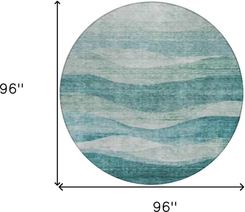 8' Teal Blue And Aqua Round Abstract Washable Indoor Outdoor Area Rug Photo 9