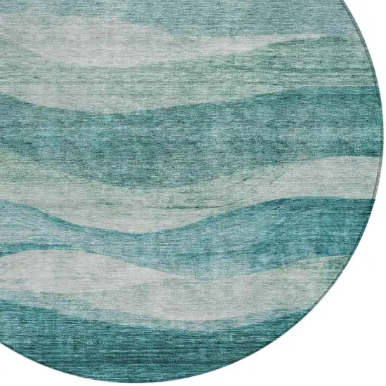 8' Teal Blue And Aqua Round Abstract Washable Indoor Outdoor Area Rug Photo 5