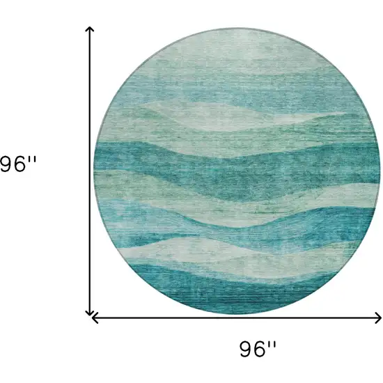 8' Teal Blue And Aqua Round Abstract Washable Indoor Outdoor Area Rug Photo 9