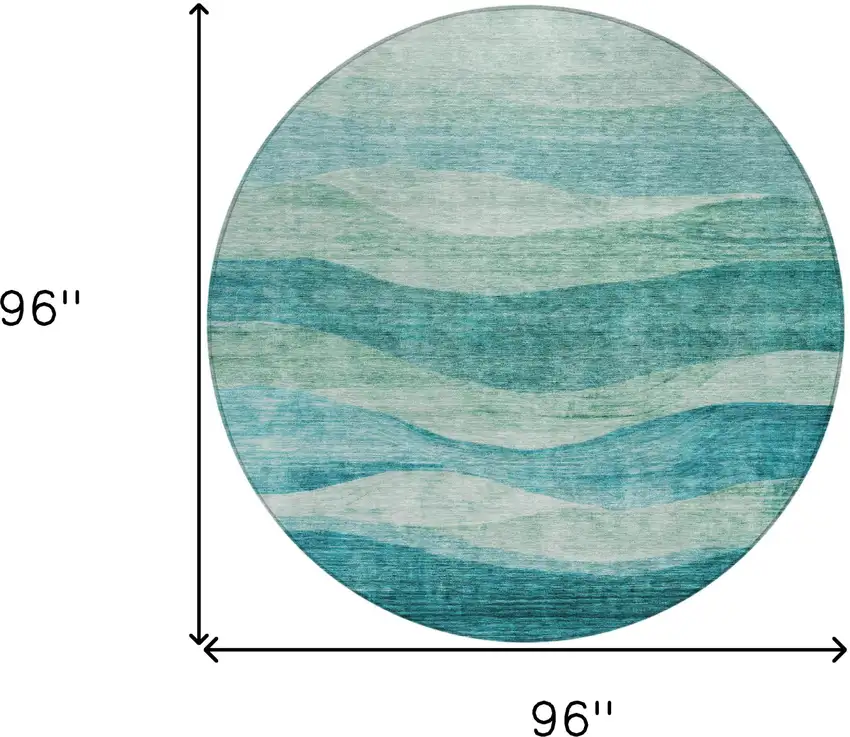 8' Teal Blue And Aqua Round Abstract Washable Indoor Outdoor Area Rug Photo 9
