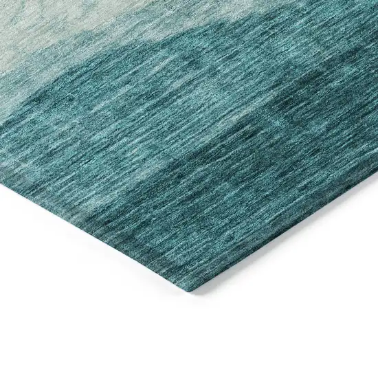 8' Teal Blue And Aqua Round Abstract Washable Indoor Outdoor Area Rug Photo 4