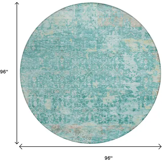 8' Teal Blue And Aqua Round Abstract Washable Indoor Outdoor Area Rug Photo 9