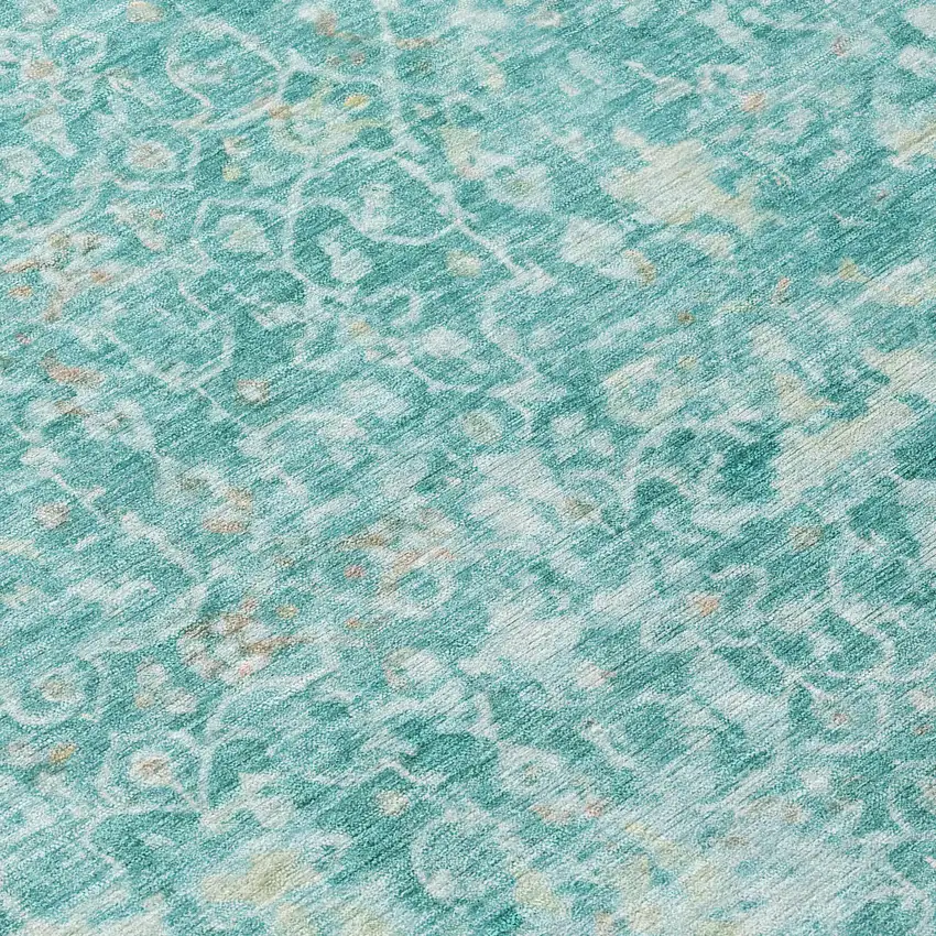 8' Teal Blue And Aqua Round Abstract Washable Indoor Outdoor Area Rug Photo 8