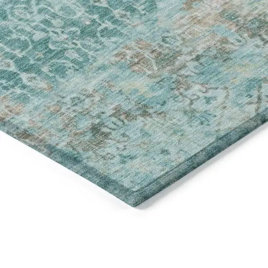 8' Teal Blue And Aqua Round Abstract Washable Indoor Outdoor Area Rug Photo 5