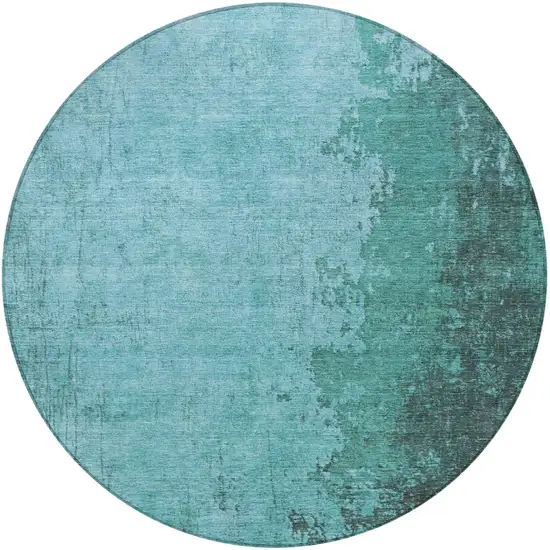 8' Teal Blue And Aqua Round Abstract Washable Indoor Outdoor Area Rug Photo 3