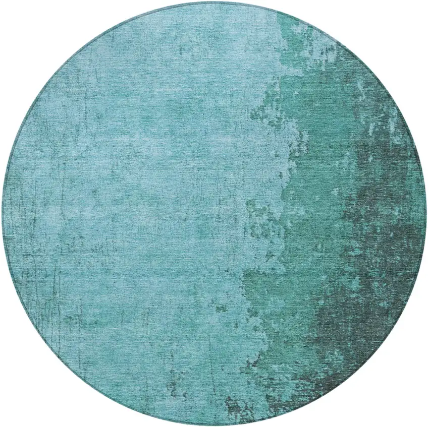 8' Teal Blue And Aqua Round Abstract Washable Indoor Outdoor Area Rug Photo 3
