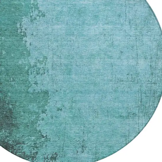 8' Teal Blue And Aqua Round Abstract Washable Indoor Outdoor Area Rug Photo 4
