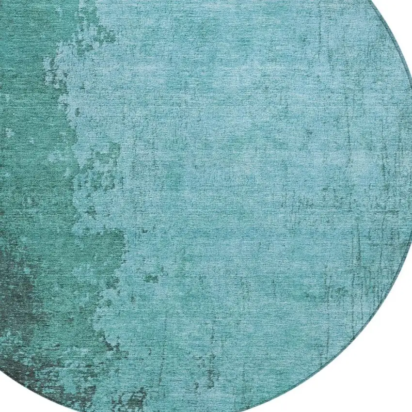 8' Teal Blue And Aqua Round Abstract Washable Indoor Outdoor Area Rug Photo 4