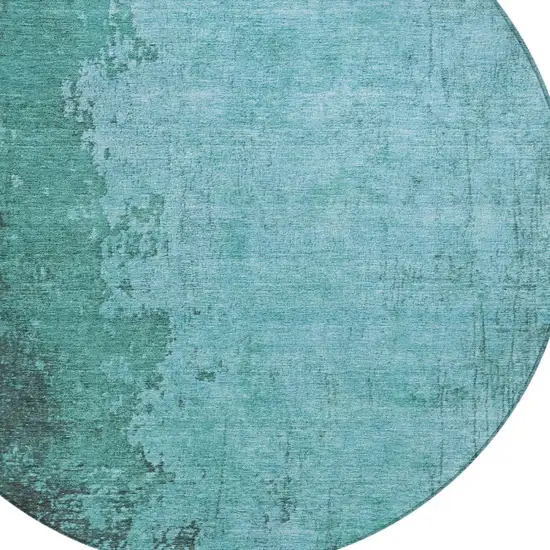 8' Teal Blue And Aqua Round Abstract Washable Indoor Outdoor Area Rug Photo 8