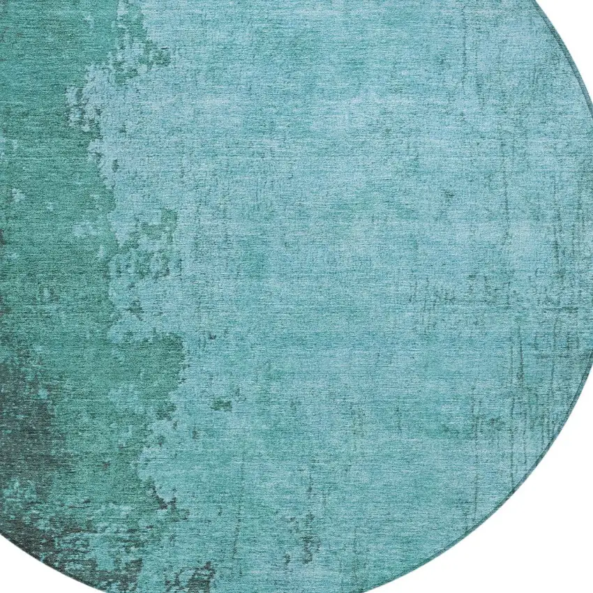 8' Teal Blue And Aqua Round Abstract Washable Indoor Outdoor Area Rug Photo 8