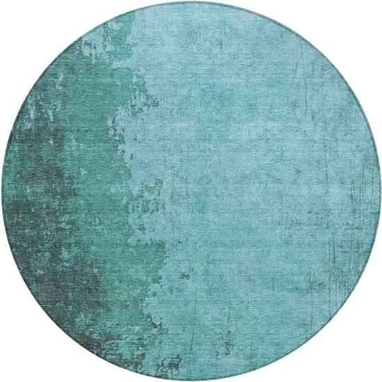 8' Teal Blue And Aqua Round Abstract Washable Indoor Outdoor Area Rug Photo 1