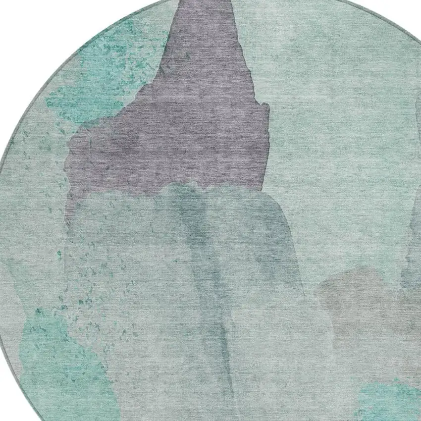 8' Teal Blue And Aqua Round Abstract Washable Indoor Outdoor Area Rug Photo 4