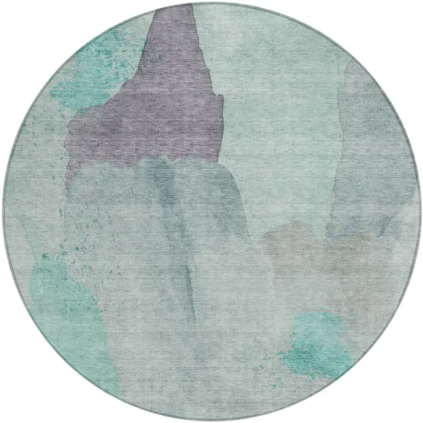 8' Teal Blue And Aqua Round Abstract Washable Indoor Outdoor Area Rug Photo 1