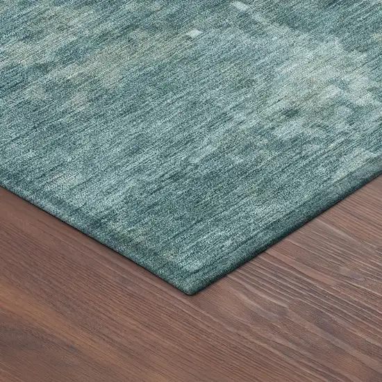 8' Teal Blue And Aqua Round Abstract Washable Indoor Outdoor Area Rug Photo 8