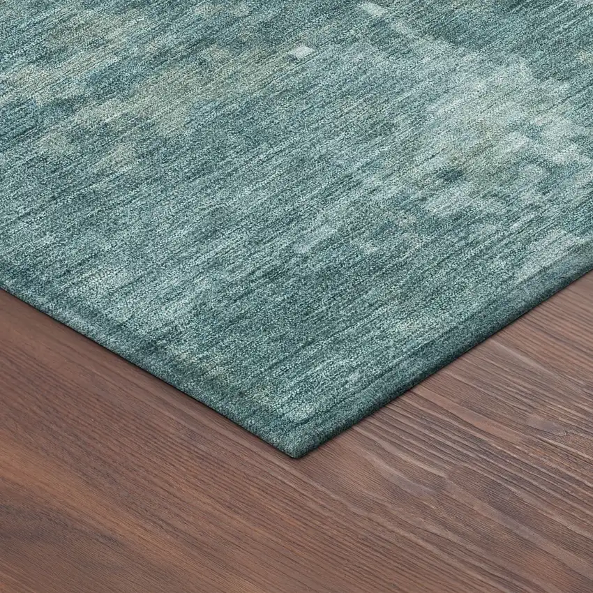 8' Teal Blue And Aqua Round Abstract Washable Indoor Outdoor Area Rug Photo 8