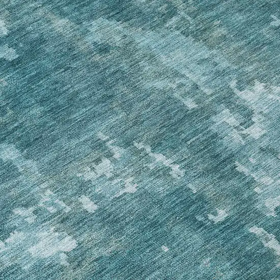 8' Teal Blue And Aqua Round Abstract Washable Indoor Outdoor Area Rug Photo 9