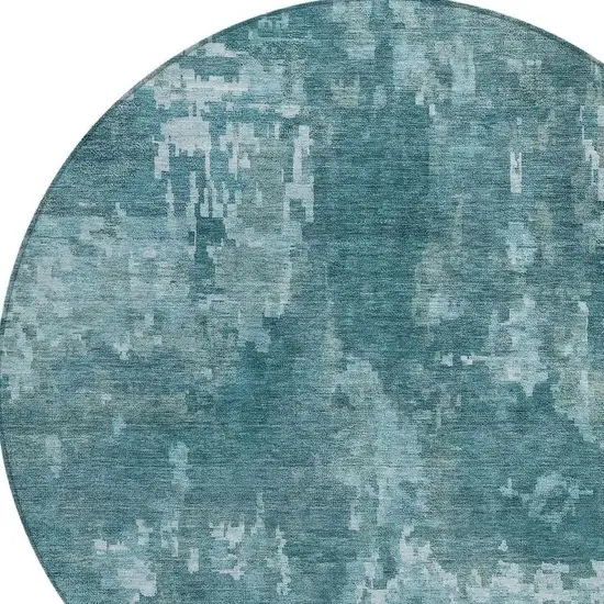 8' Teal Blue And Aqua Round Abstract Washable Indoor Outdoor Area Rug Photo 2