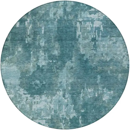 8' Teal Blue And Aqua Round Abstract Washable Indoor Outdoor Area Rug Photo 3
