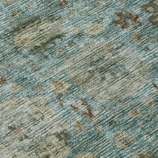 8' Teal Blue And Aqua Round Abstract Washable Indoor Outdoor Area Rug Photo 7