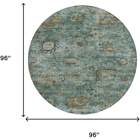 8' Teal Blue And Aqua Round Abstract Washable Indoor Outdoor Area Rug Photo 8
