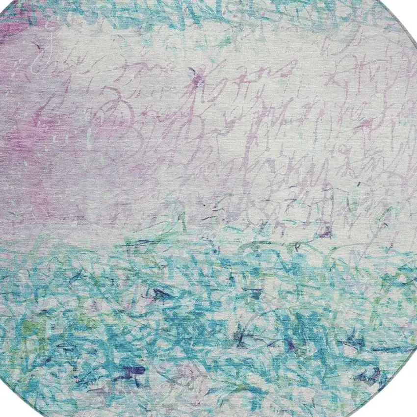 8' Teal Blue And Aqua Round Abstract Washable Indoor Outdoor Area Rug Photo 2