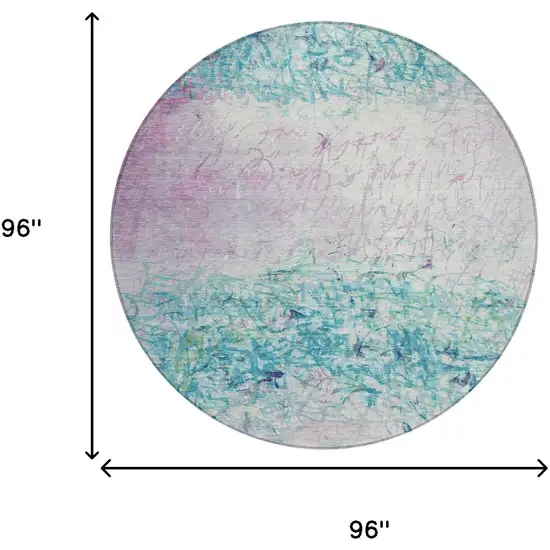 8' Teal Blue And Aqua Round Abstract Washable Indoor Outdoor Area Rug Photo 8