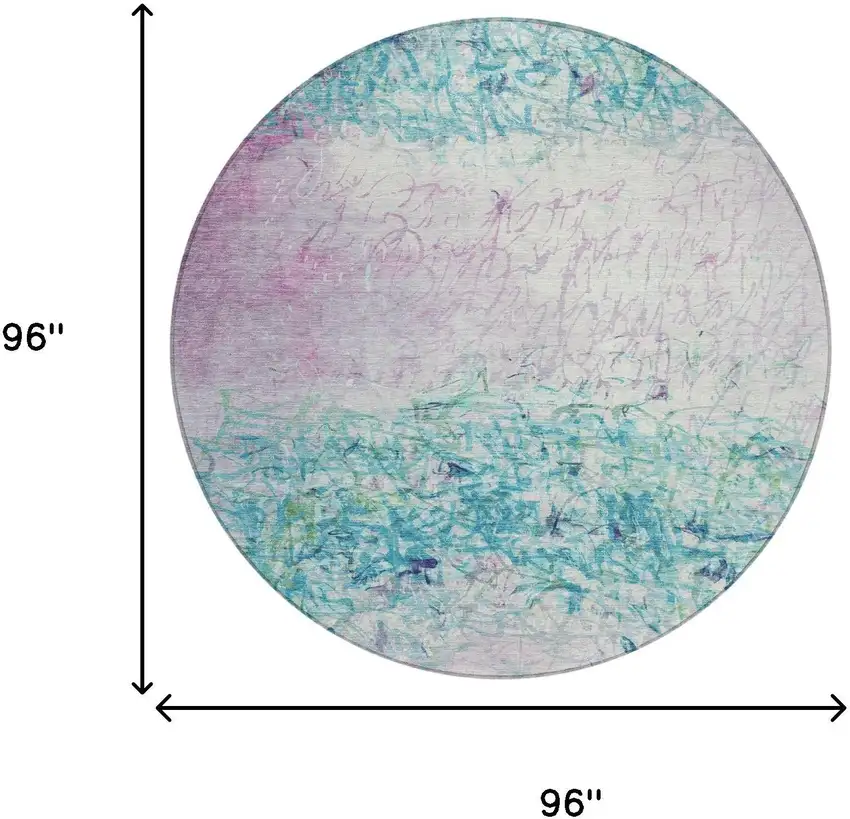 8' Teal Blue And Aqua Round Abstract Washable Indoor Outdoor Area Rug Photo 8