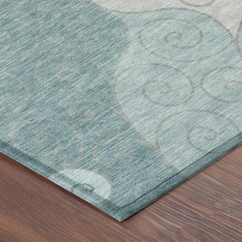 8' Teal Blue And Aqua Round Abstract Washable Indoor Outdoor Area Rug Photo 6