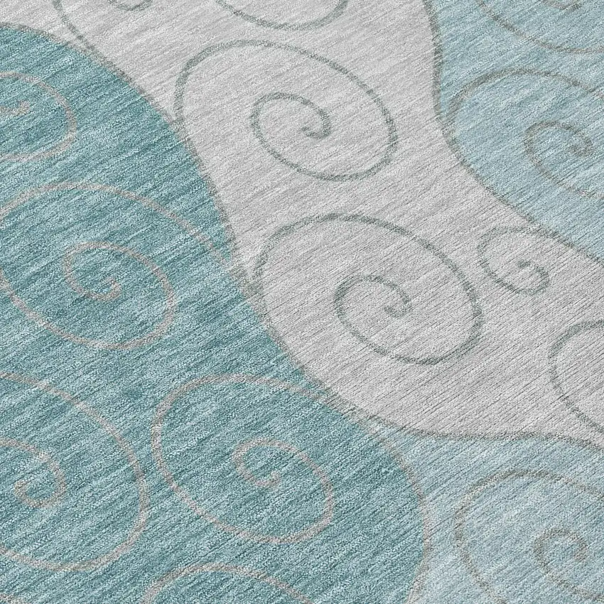 8' Teal Blue And Aqua Round Abstract Washable Indoor Outdoor Area Rug Photo 7