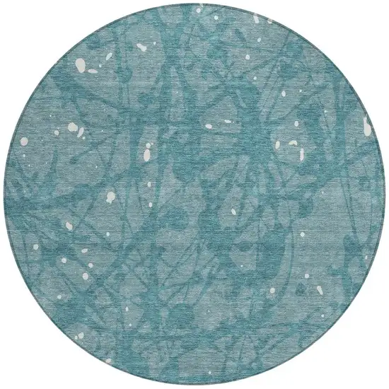 8' Teal Blue And Aqua Round Abstract Washable Indoor Outdoor Area Rug Photo 3
