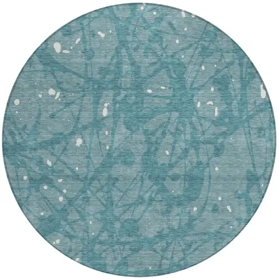 8' Teal Blue And Aqua Round Abstract Washable Indoor Outdoor Area Rug Photo 1