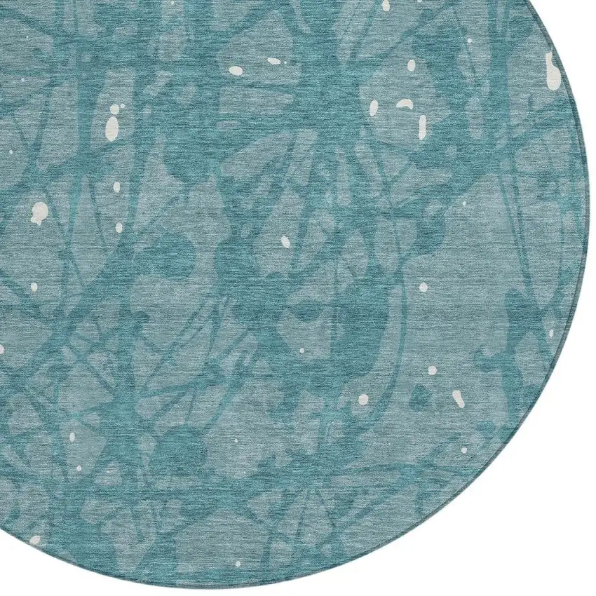 8' Teal Blue And Aqua Round Abstract Washable Indoor Outdoor Area Rug Photo 2