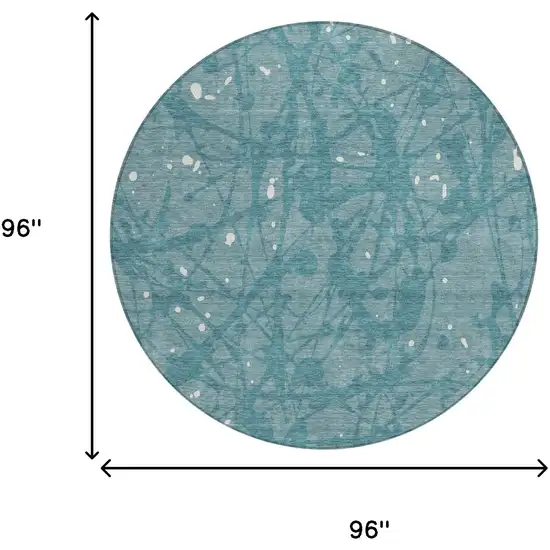 8' Teal Blue And Aqua Round Abstract Washable Indoor Outdoor Area Rug Photo 6