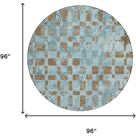 8' Teal Blue And Aqua Round Abstract Washable Indoor Outdoor Area Rug Photo 6