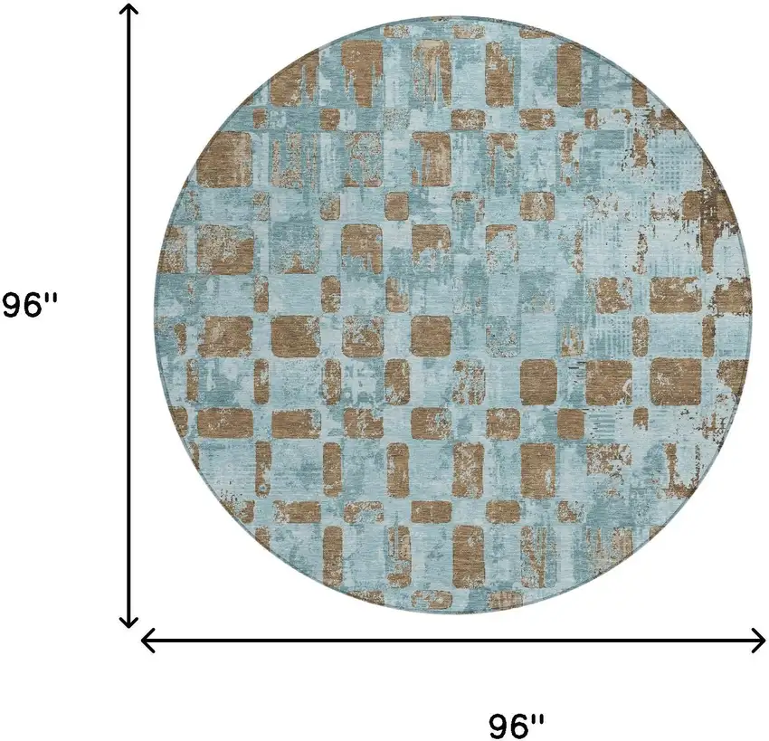 8' Teal Blue And Aqua Round Abstract Washable Indoor Outdoor Area Rug Photo 6