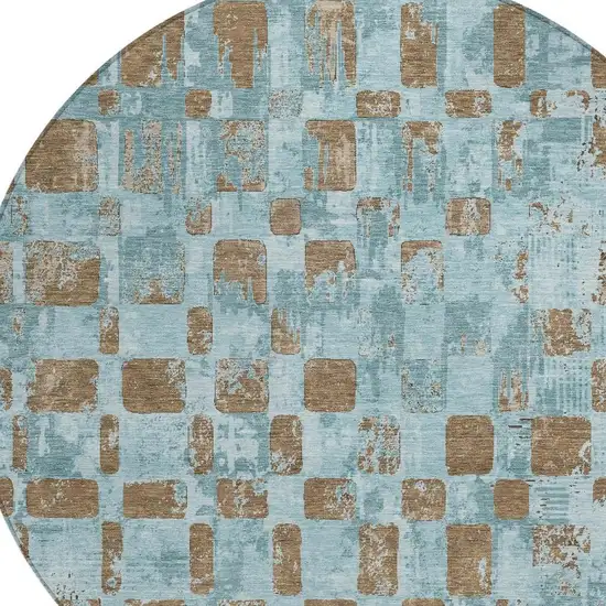 8' Teal Blue And Aqua Round Abstract Washable Indoor Outdoor Area Rug Photo 2