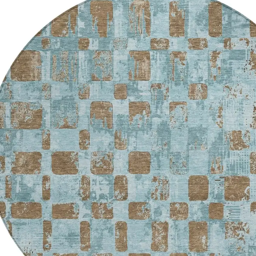8' Teal Blue And Aqua Round Abstract Washable Indoor Outdoor Area Rug Photo 2