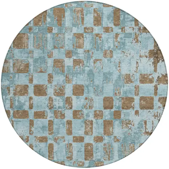 8' Teal Blue And Aqua Round Abstract Washable Indoor Outdoor Area Rug Photo 1