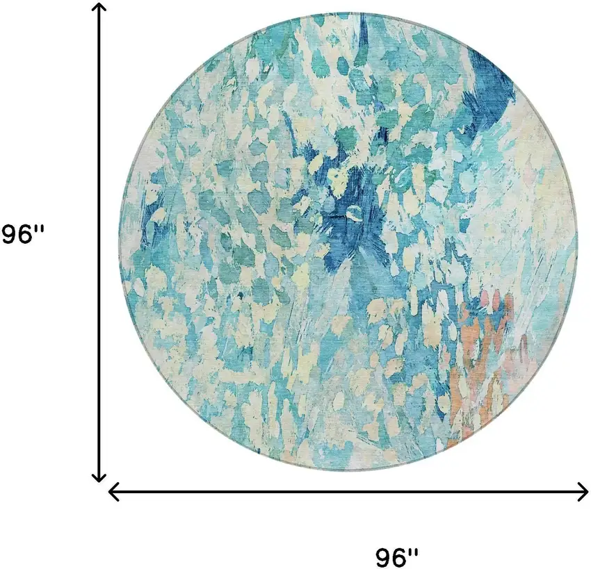 8' Teal Blue And Aqua Round Abstract Washable Indoor Outdoor Area Rug Photo 7
