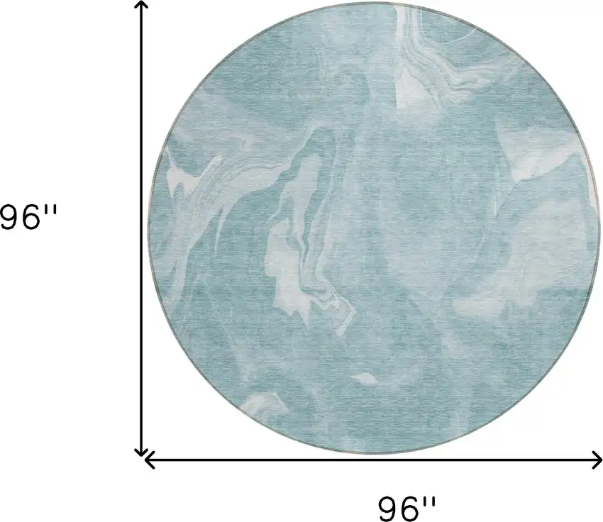 8' Teal Blue And Aqua Round Abstract Washable Indoor Outdoor Area Rug Photo 3