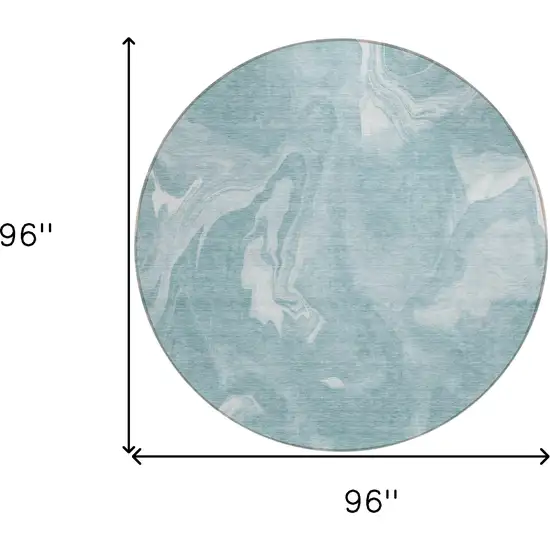 8' Teal Blue And Aqua Round Abstract Washable Indoor Outdoor Area Rug Photo 3